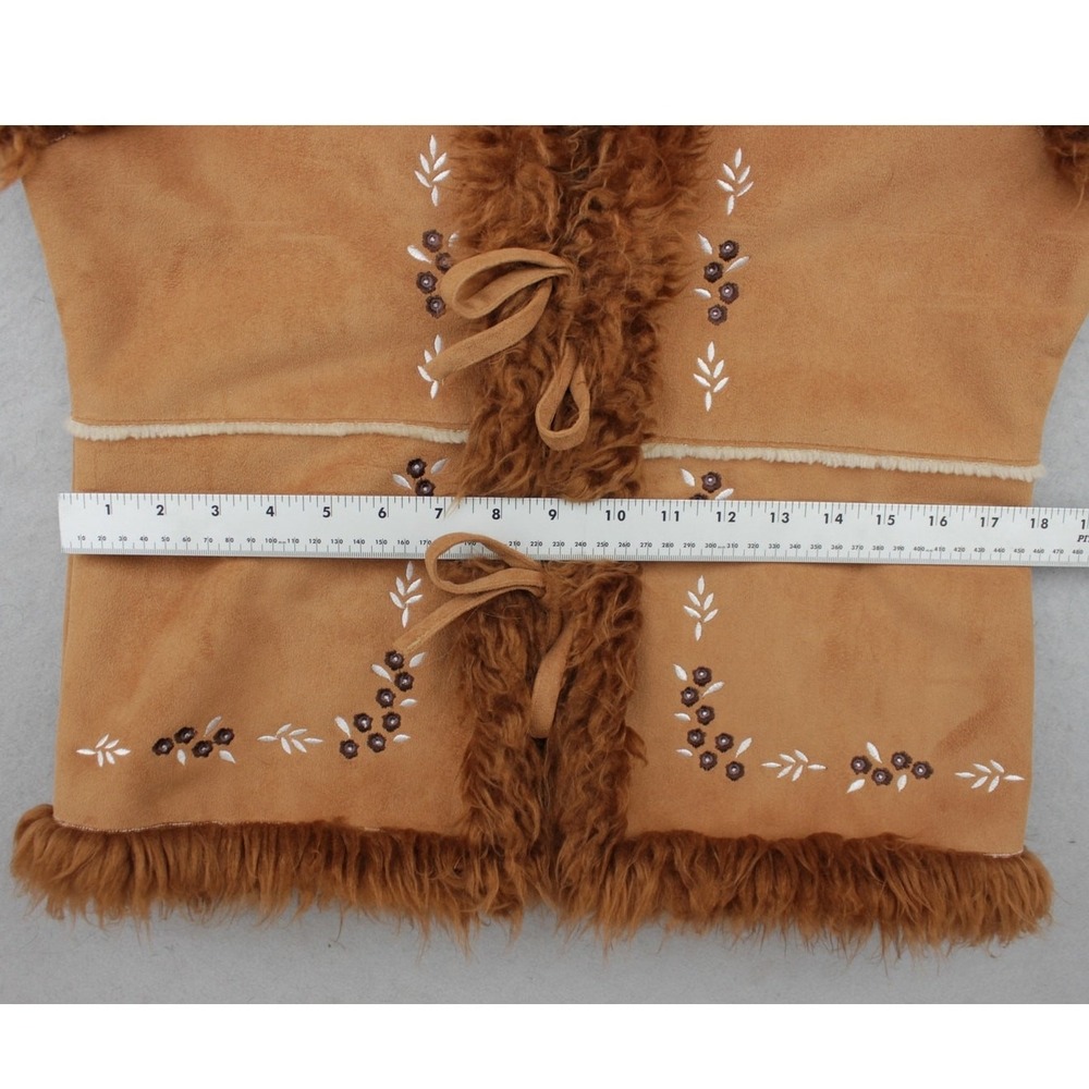 Bacci Womens Tan Faux Shearling Embroidered Vest Faux Fur Trim Boho Size L - Picture 5 of 10